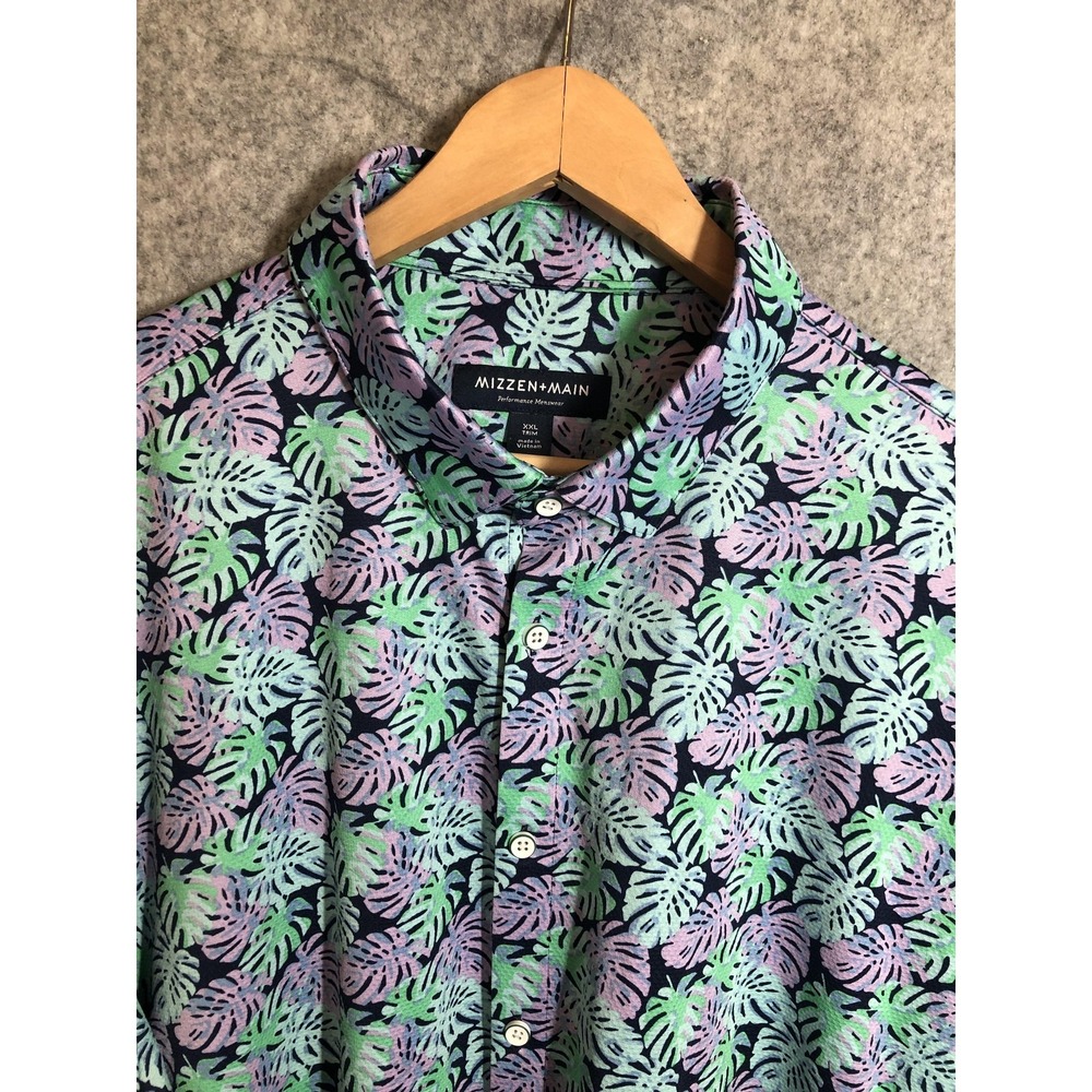 Mizzen+Main Shirt Mens 2XL Blue Slim Hawaiian Performance Resort Casual
